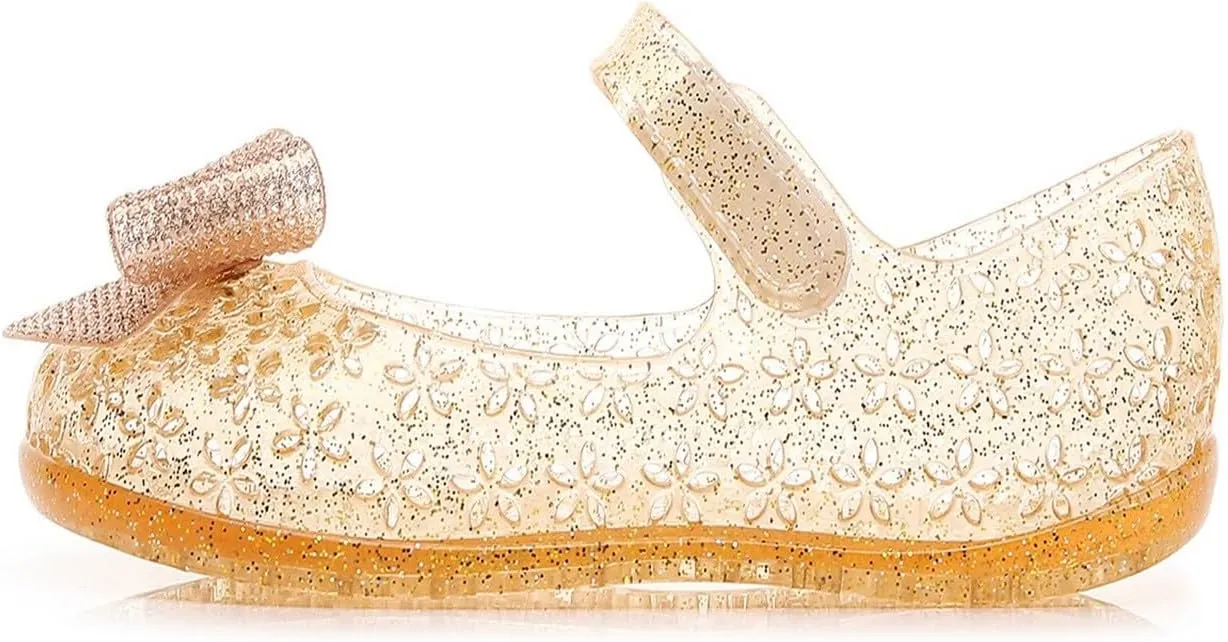 Glitter Jelly Sandals for Girls Kids Mary Jane Dance Party Cosplay Shoes Bowknot Fancy Princess Dress Up Flat Summer Sandals
