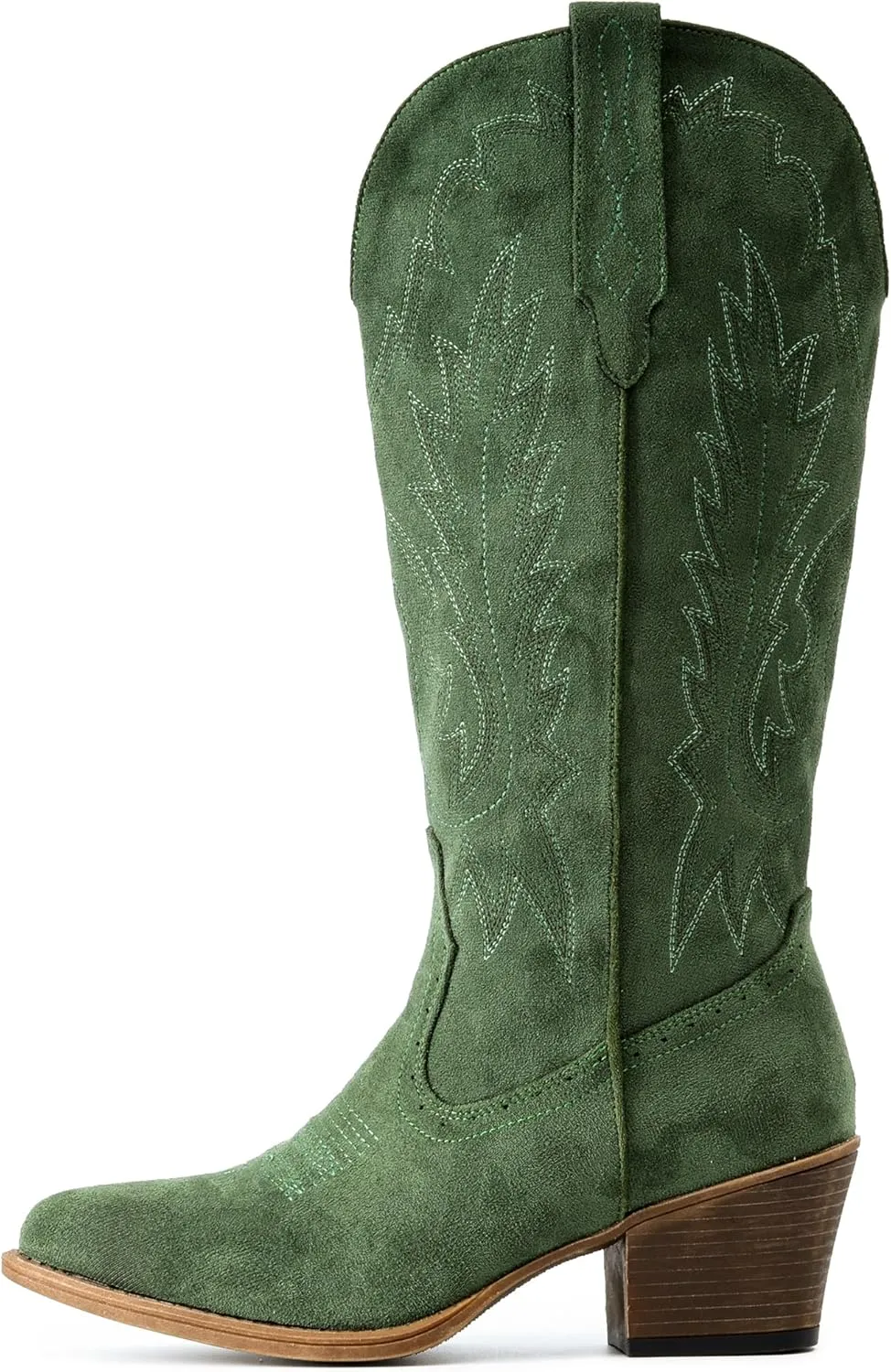 IUV Suede Cowboy Boots for women- Western Pointed Toe, Mid Calf Pull-On Boots