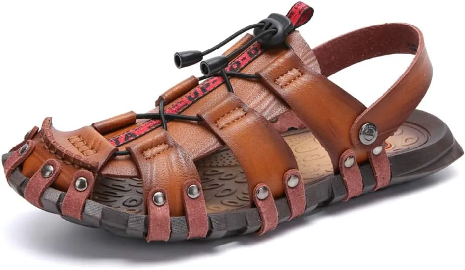 JEBU Men's Outdoor Sports Travel Leisure Hiking Beach Closed Toe Fisherman Sandals Slippers