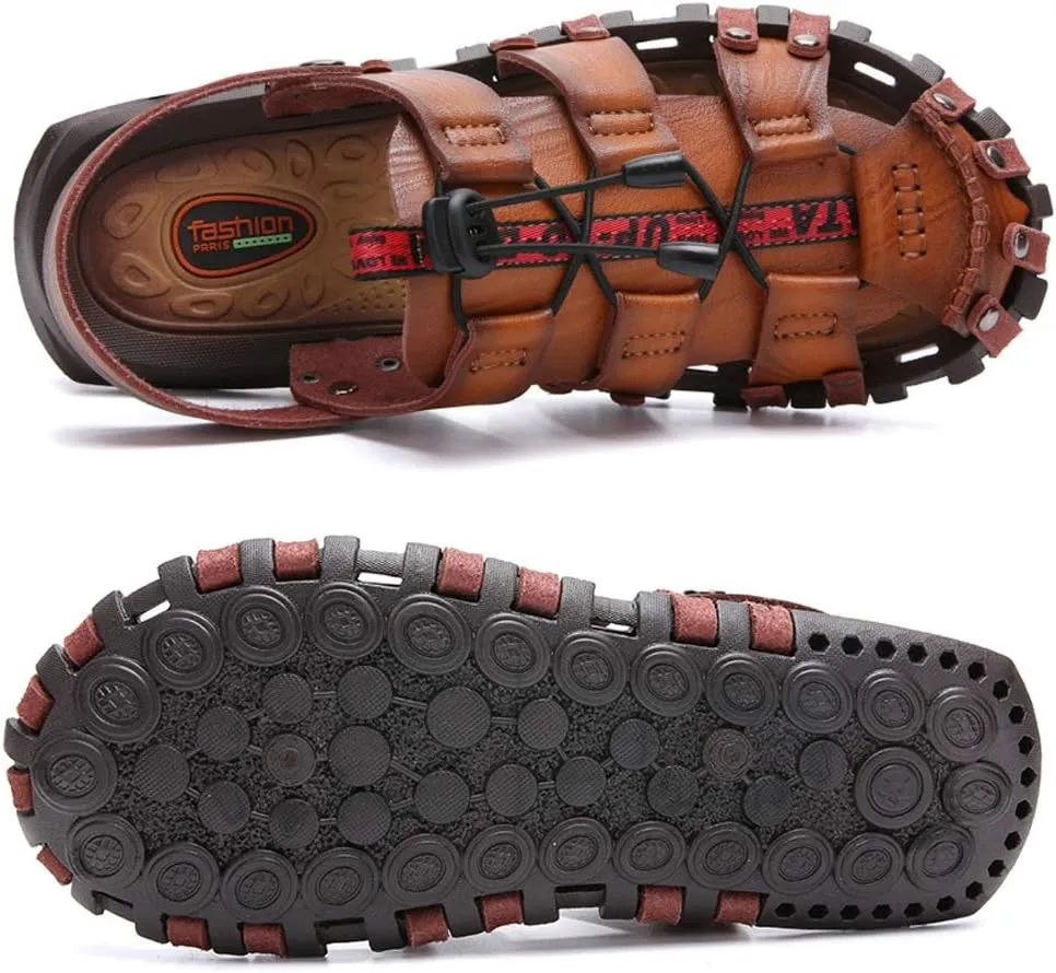JEBU Men's Outdoor Sports Travel Leisure Hiking Beach Closed Toe Fisherman Sandals Slippers