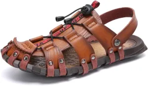 JEBU Men's Outdoor Sports Travel Leisure Hiking Beach Closed Toe Fisherman Sandals Slippers
