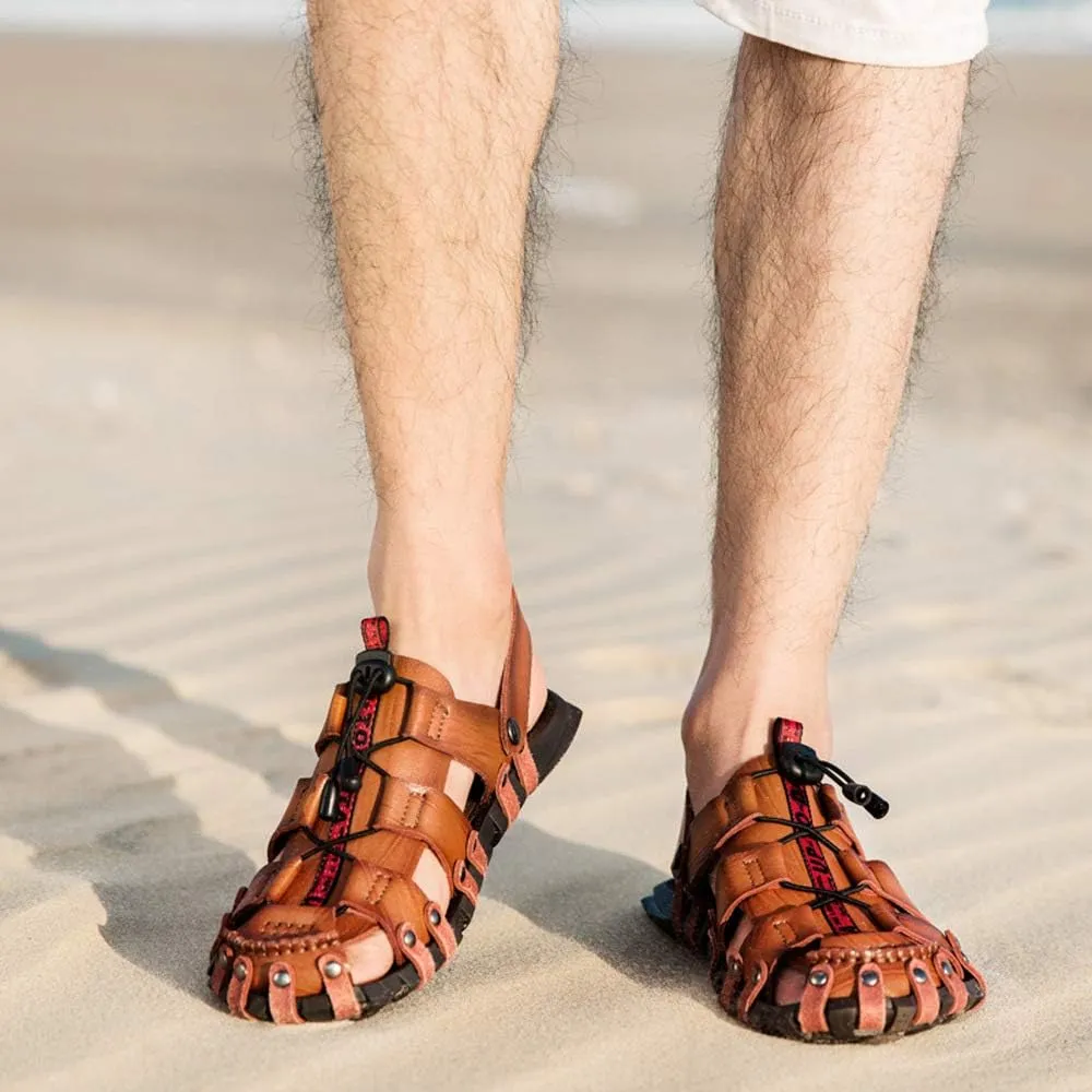 JEBU Men's Outdoor Sports Travel Leisure Hiking Beach Closed Toe Fisherman Sandals Slippers