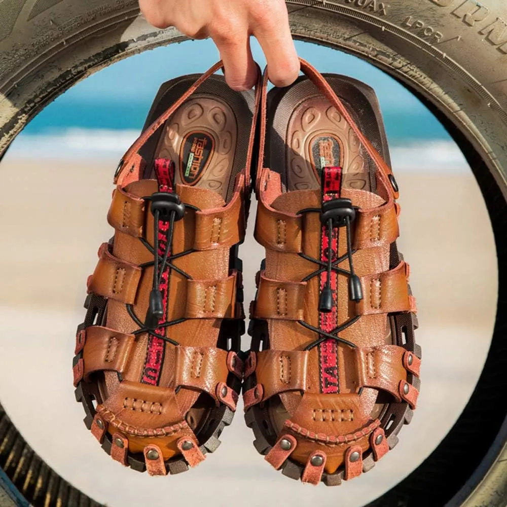 JEBU Men's Outdoor Sports Travel Leisure Hiking Beach Closed Toe Fisherman Sandals Slippers