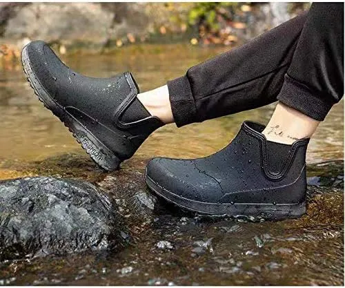 Men's Ankle Rain Boots Waterproof Short Rain Shoes for Garden Work