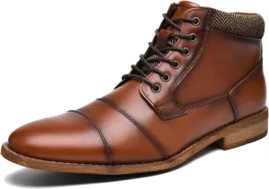 Mens Fashion Dress Boots - Black Genuine Leather Classic Brogue Style Oxford Ankle Boots