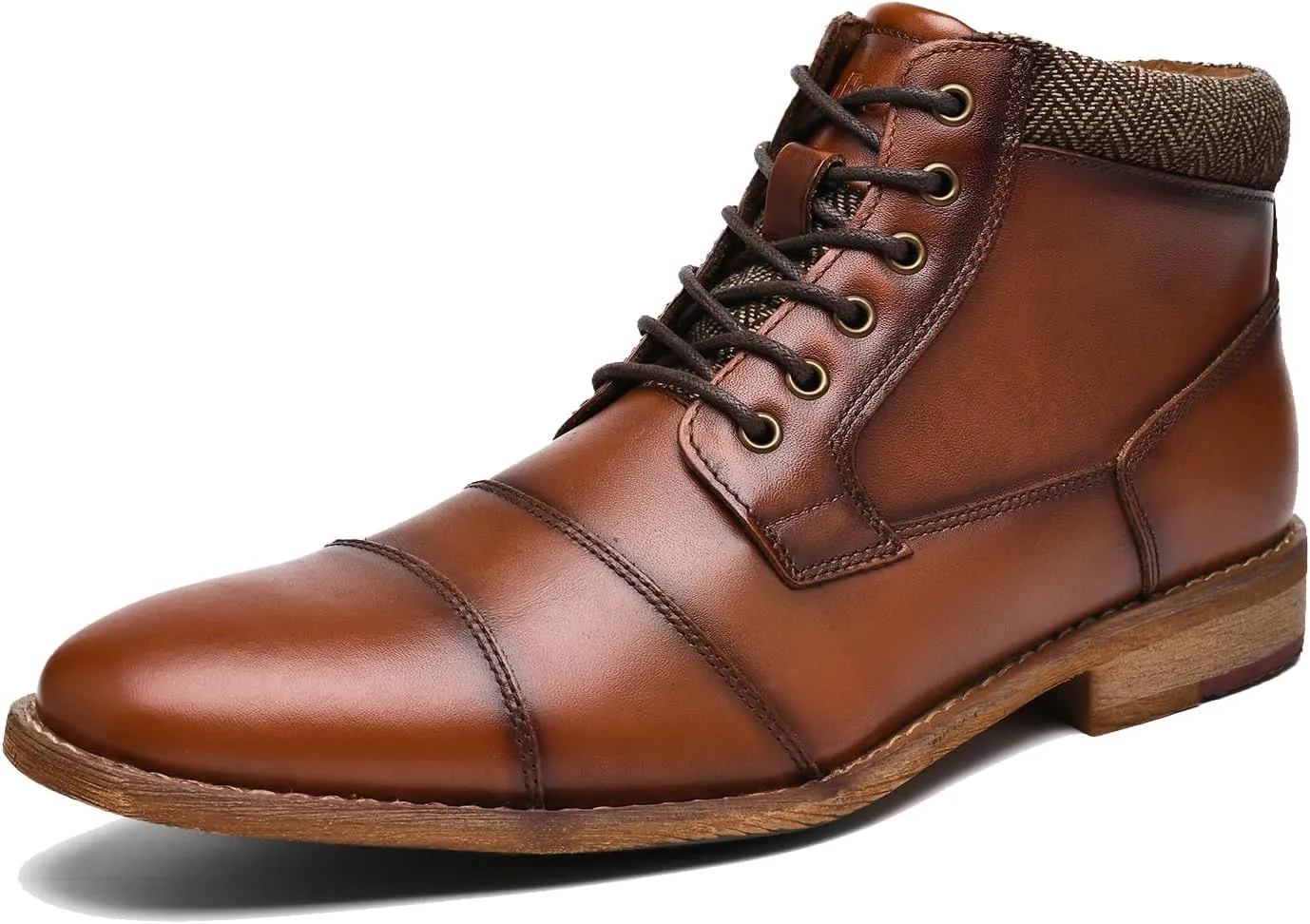 Mens Fashion Dress Boots - Black Genuine Leather Classic Brogue Style Oxford Ankle Boots