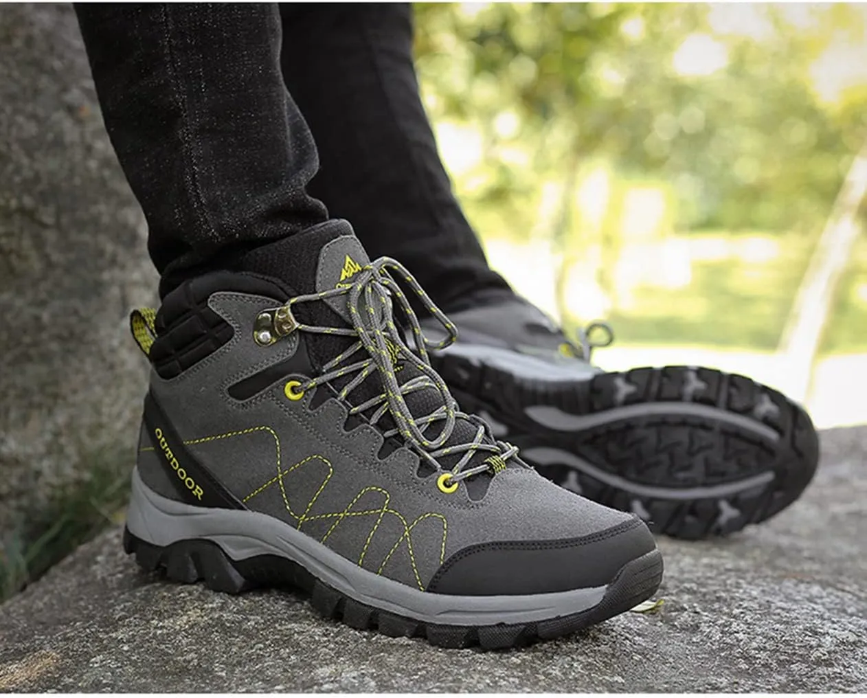Men's Lace Up Hiking Shoes Waterproof Anti Slip Hiking Boots Outdoor Lightweight Trekking Sneakers Breathable Round Toe Outdoor Sports Shoes