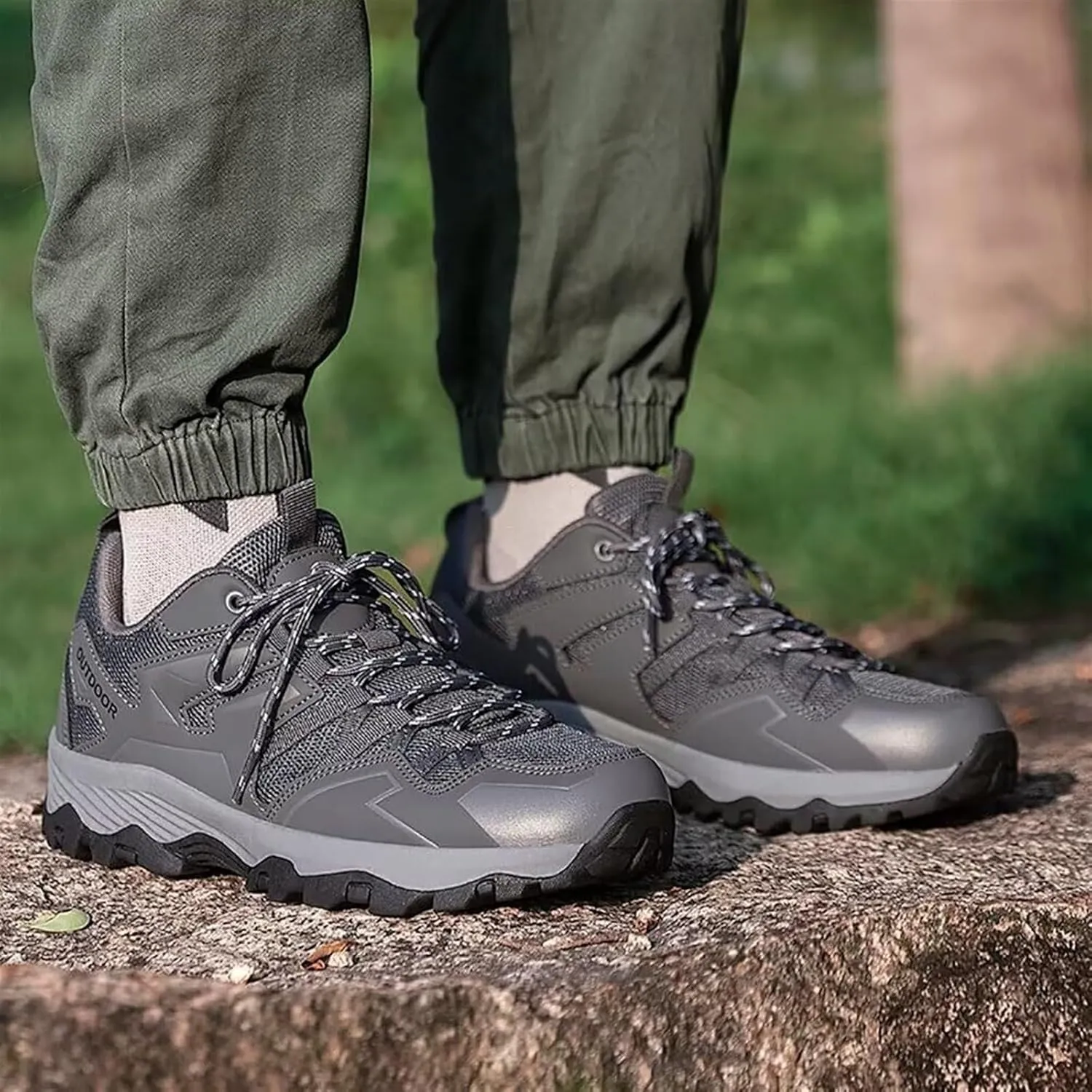 Men's Mesh Lace Up Hiking Shoes Trekking Trails Shoes Lightweight Breathable Outdoor Sports Shoes Walking Work Running Shoes for Men