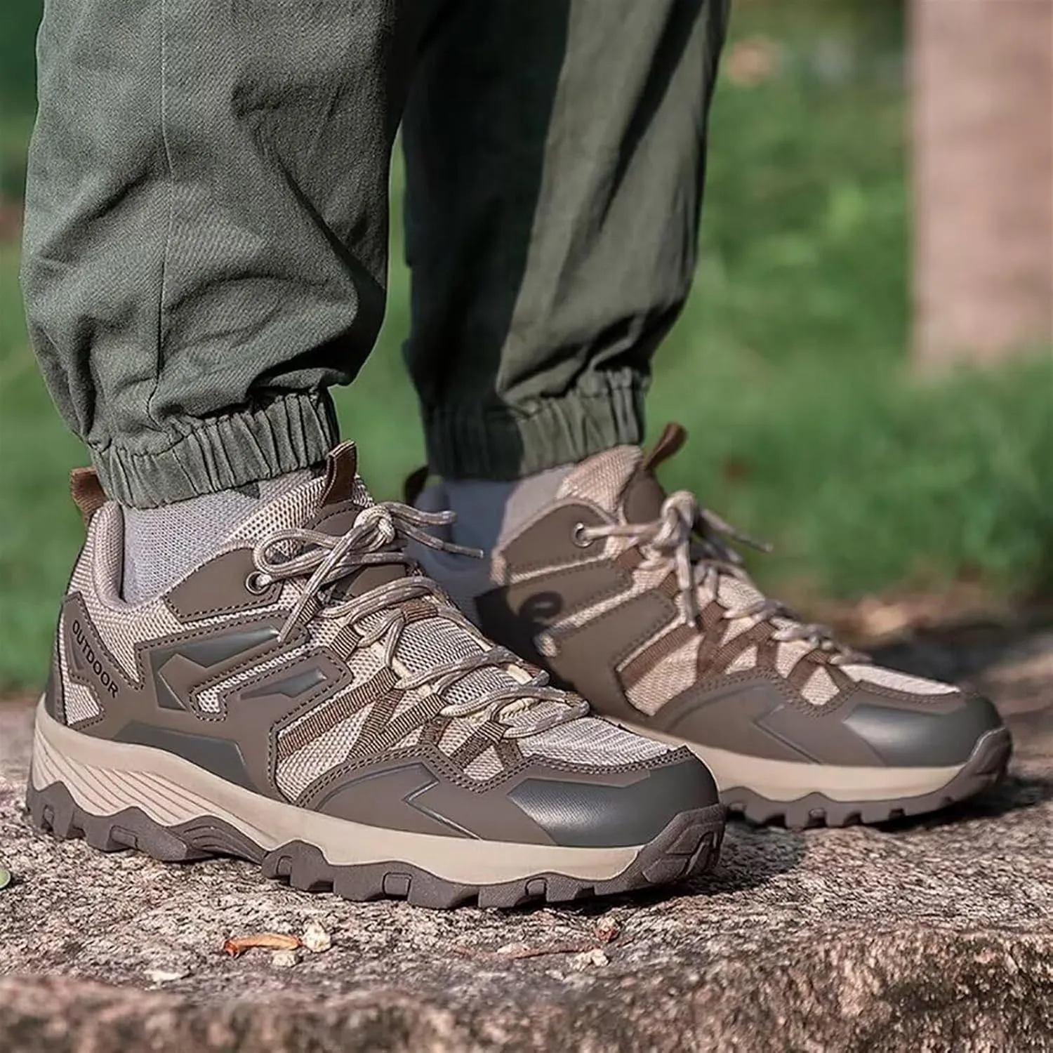 Men's Mesh Lace Up Hiking Shoes Trekking Trails Shoes Lightweight Breathable Outdoor Sports Shoes Walking Work Running Shoes for Men