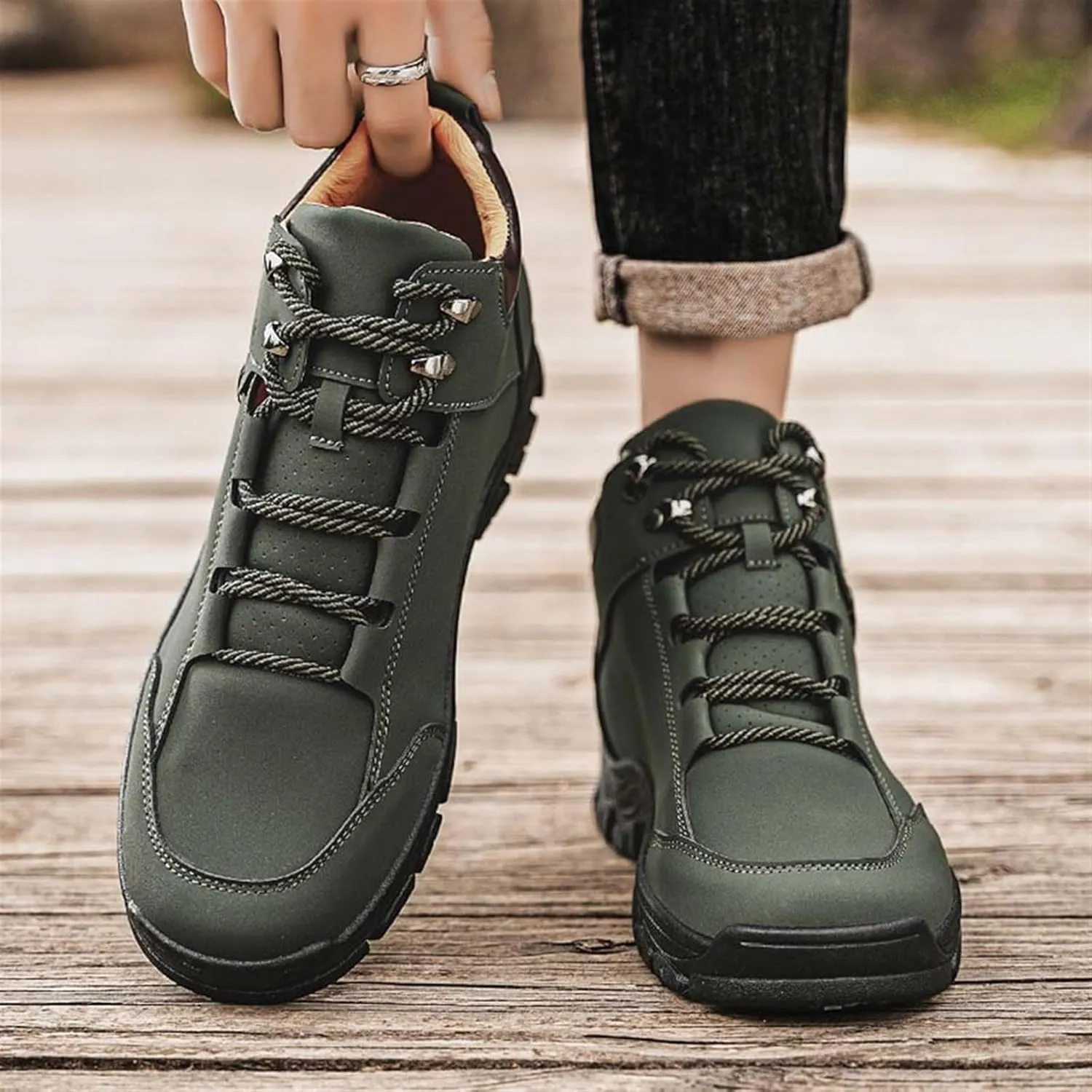 Mens Outdoor Lightweight Hiking Shoes Waterproof Trailing Trekking Breathable Walking Shoes Non Slip Comfortable Lace Up Sneakers Round Toe Arch Support Running Sports Shoes