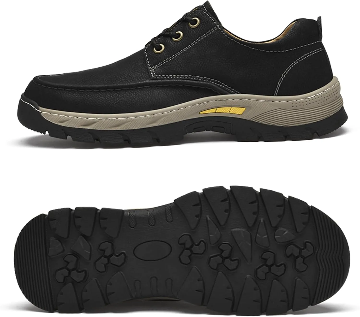 Men's Waterproof Leather Low-Top Hiking Shoes Casual Lace Up Non-Slip Wear-Resistant Thick-Soled Outdoor Walking Sneakers Moccasin Work Shoes