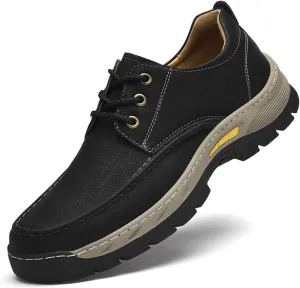 Men's Waterproof Leather Low-Top Hiking Shoes Casual Lace Up Non-Slip Wear-Resistant Thick-Soled Outdoor Walking Sneakers Moccasin Work Shoes