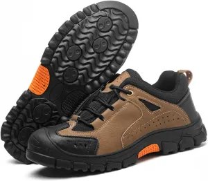 Men's Waterproof Platform Lace up Steel Toe Shoes Comfort Cap Toe Lug Sole Outdoor Construction Work Shoes Leather Breathable Walkings