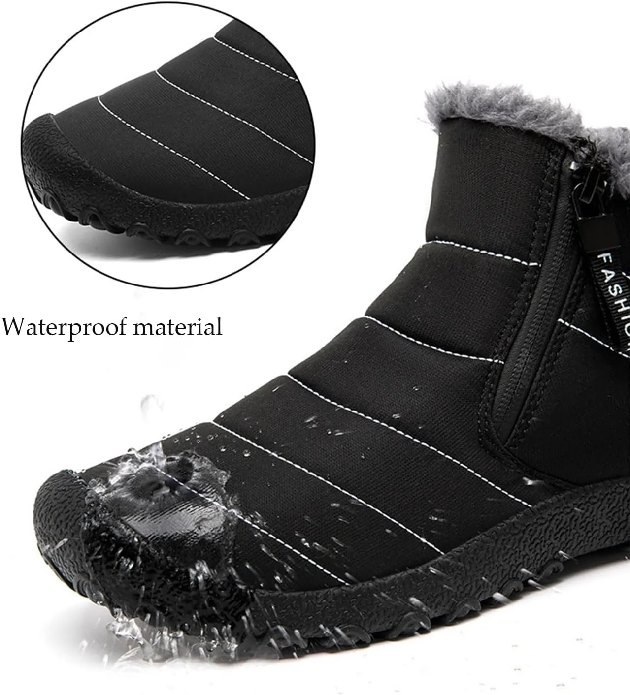 Men's Waterproof Snow Ankle Boots Winter Fur Lined Warm Zipper Closure One-Step Anti-Slip Outdoor Ankle Boots Mountaineering Hiking Warm Ankle Boots