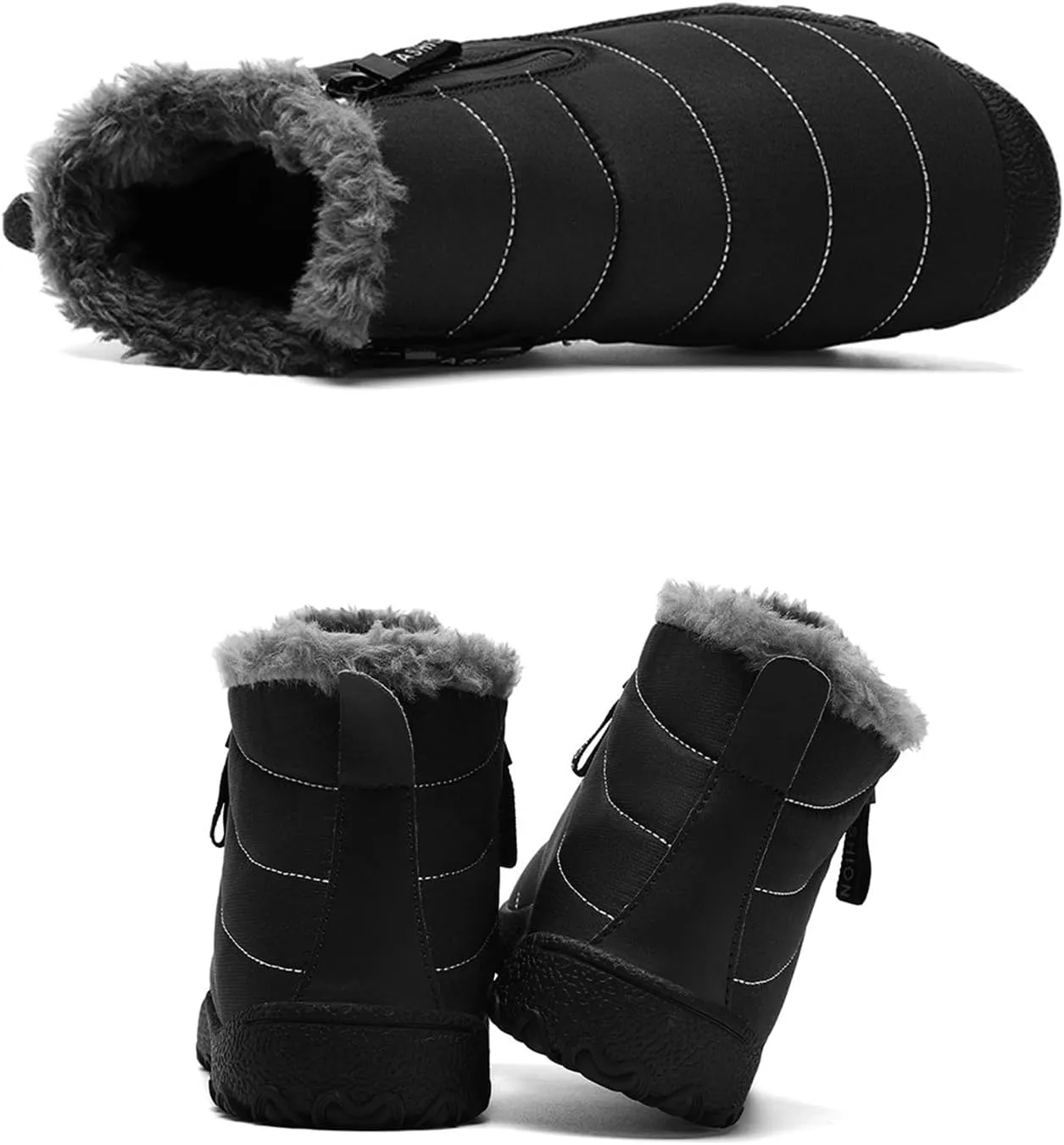 Men's Waterproof Snow Ankle Boots Winter Fur Lined Warm Zipper Closure One-Step Anti-Slip Outdoor Ankle Boots Mountaineering Hiking Warm Ankle Boots