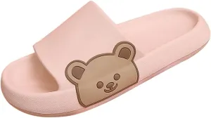 oiangi Couple Indoor Cute Eva Slippers Non-Slip Platform Slippers for Men and Women Bear Pattern Bathroom Household Slip-on Sandals