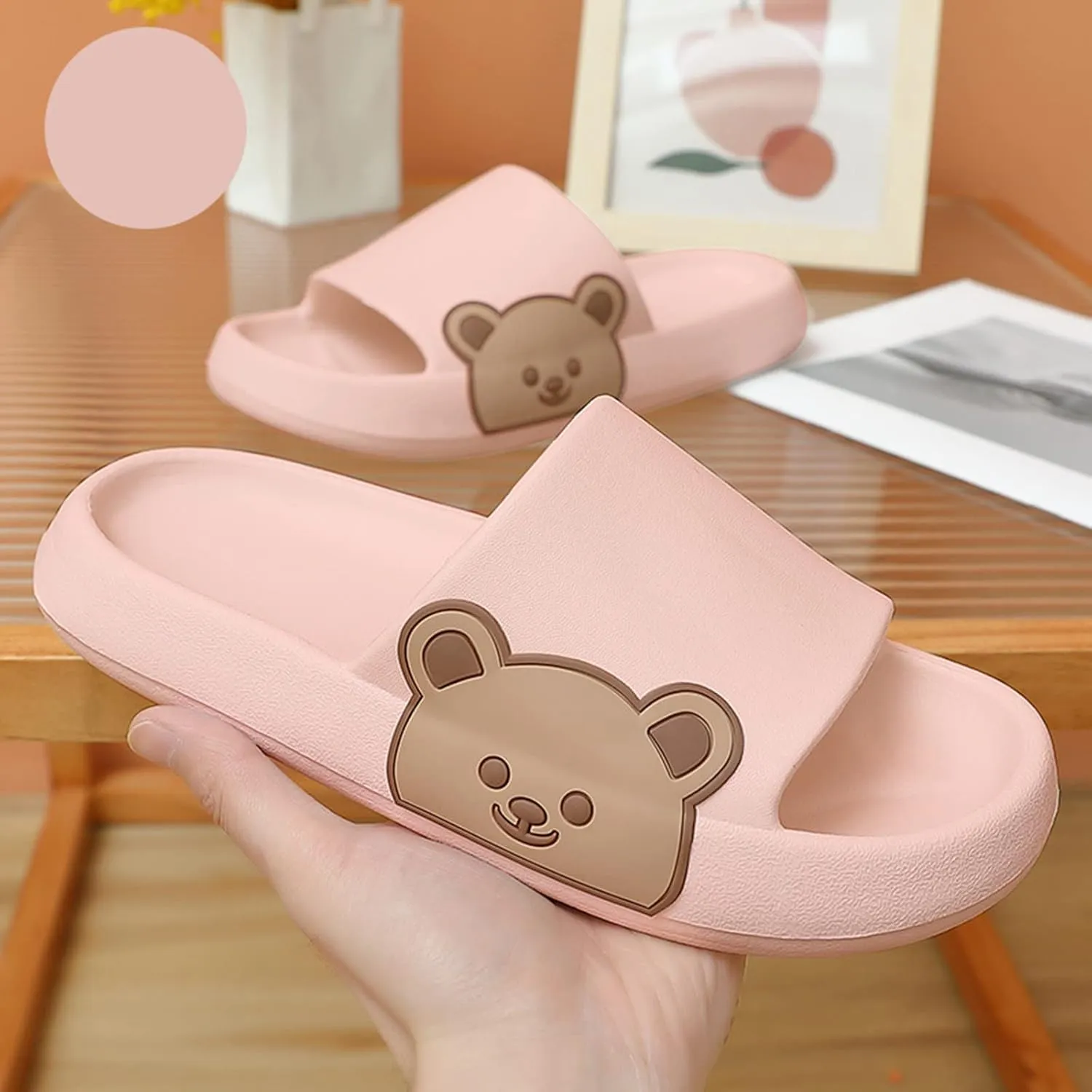 oiangi Couple Indoor Cute Eva Slippers Non-Slip Platform Slippers for Men and Women Bear Pattern Bathroom Household Slip-on Sandals