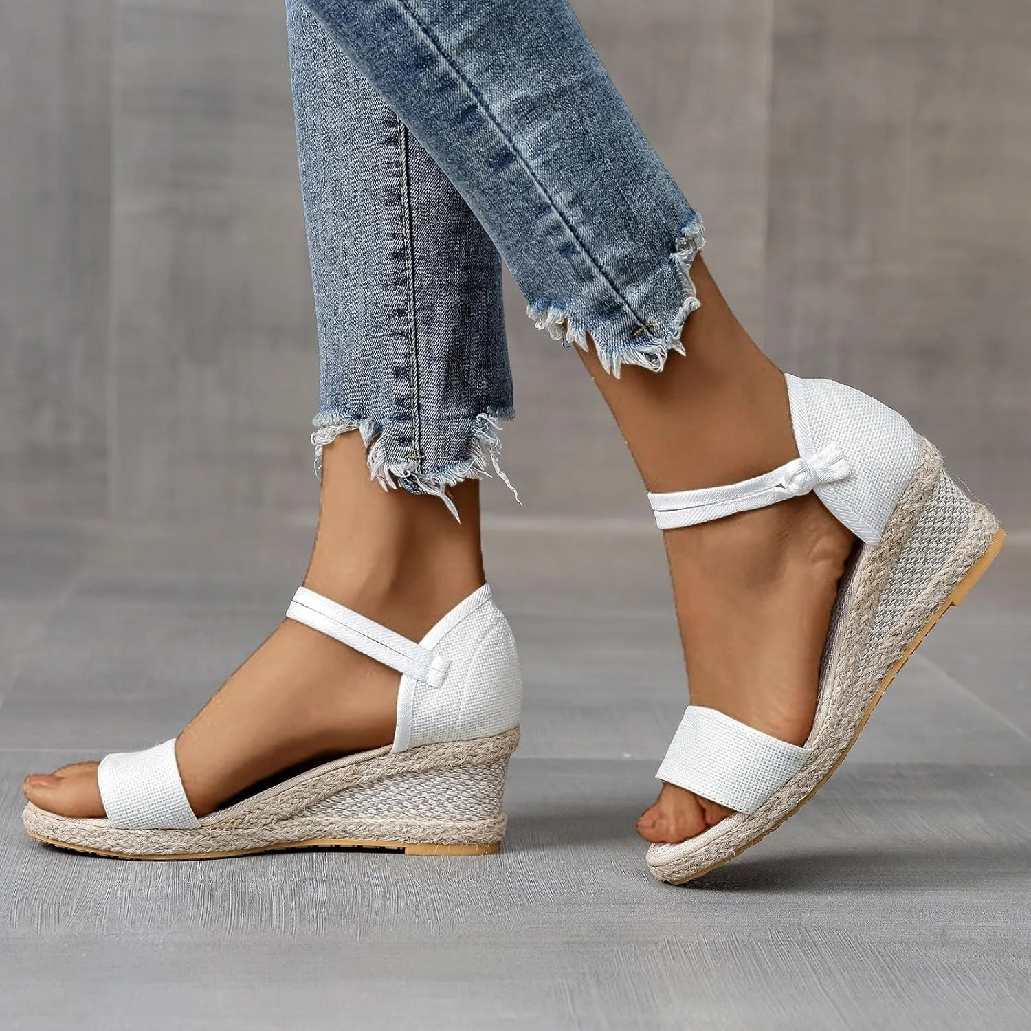 Open Toe Espadrilles Wedges for Women Ankle Strap Ladies Comfortable Walking Sandals Mid Heel Wedge Dress Sandal 2025 Trendy Spring Summer Shoes Classic Casual Lightweight Breathable