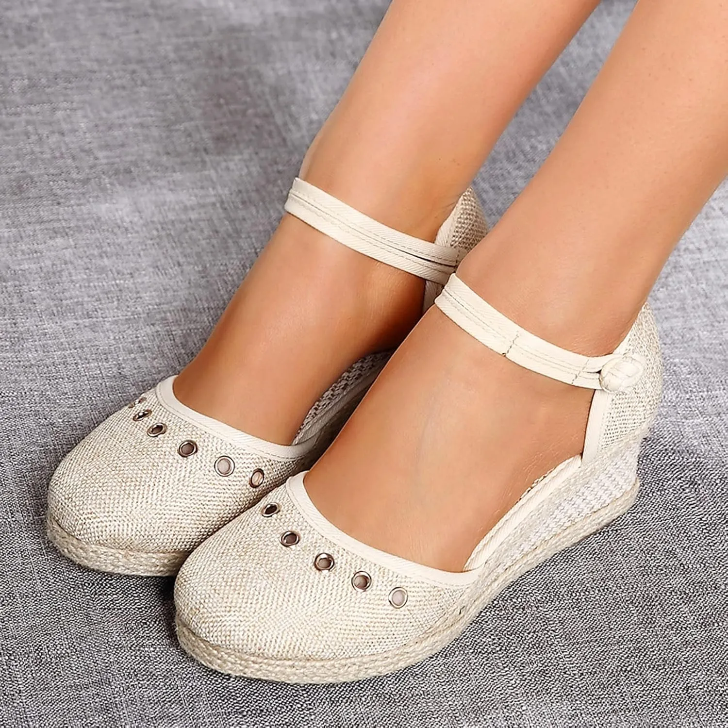 Sandals for Women Dressy Summer Closed Toe Espadrille Wedge Sandals, Casual Ankle Strap Slip On Platform Wedges Hollow Out Breathable Dress Shoes