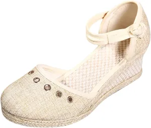 Sandals for Women Dressy Summer Closed Toe Espadrille Wedge Sandals, Casual Ankle Strap Slip On Platform Wedges Hollow Out Breathable Dress Shoes