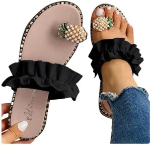 Sandals for Women Flat,Sweet Cute Pineapple Sandals Clip Toe Flip Flops Boho Casual Flat Slippers Beach Shoes