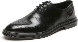 Single Season Oxford Dress Shoes for Men Lace Up Apron Toe Brogue Embossed Round Toe Shoes Slip Resistant Block Heel Rubber Sole Non Slip Low Top Business Very Popular Among Young People