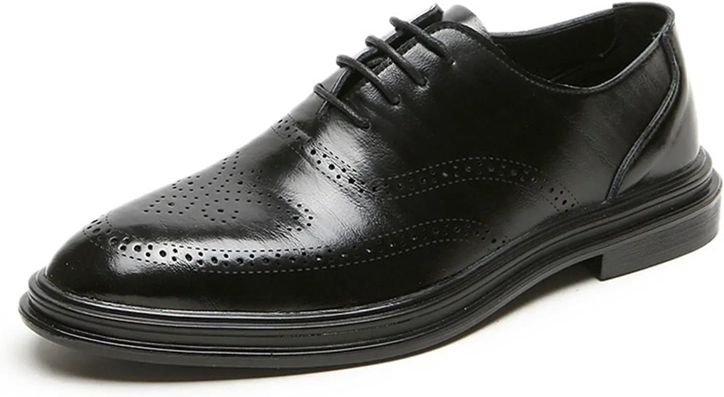 Single Season Oxford Dress Shoes for Men Lace Up Apron Toe Brogue Embossed Round Toe Shoes Slip Resistant Block Heel Rubber Sole Non Slip Low Top Business Very Popular Among Young People