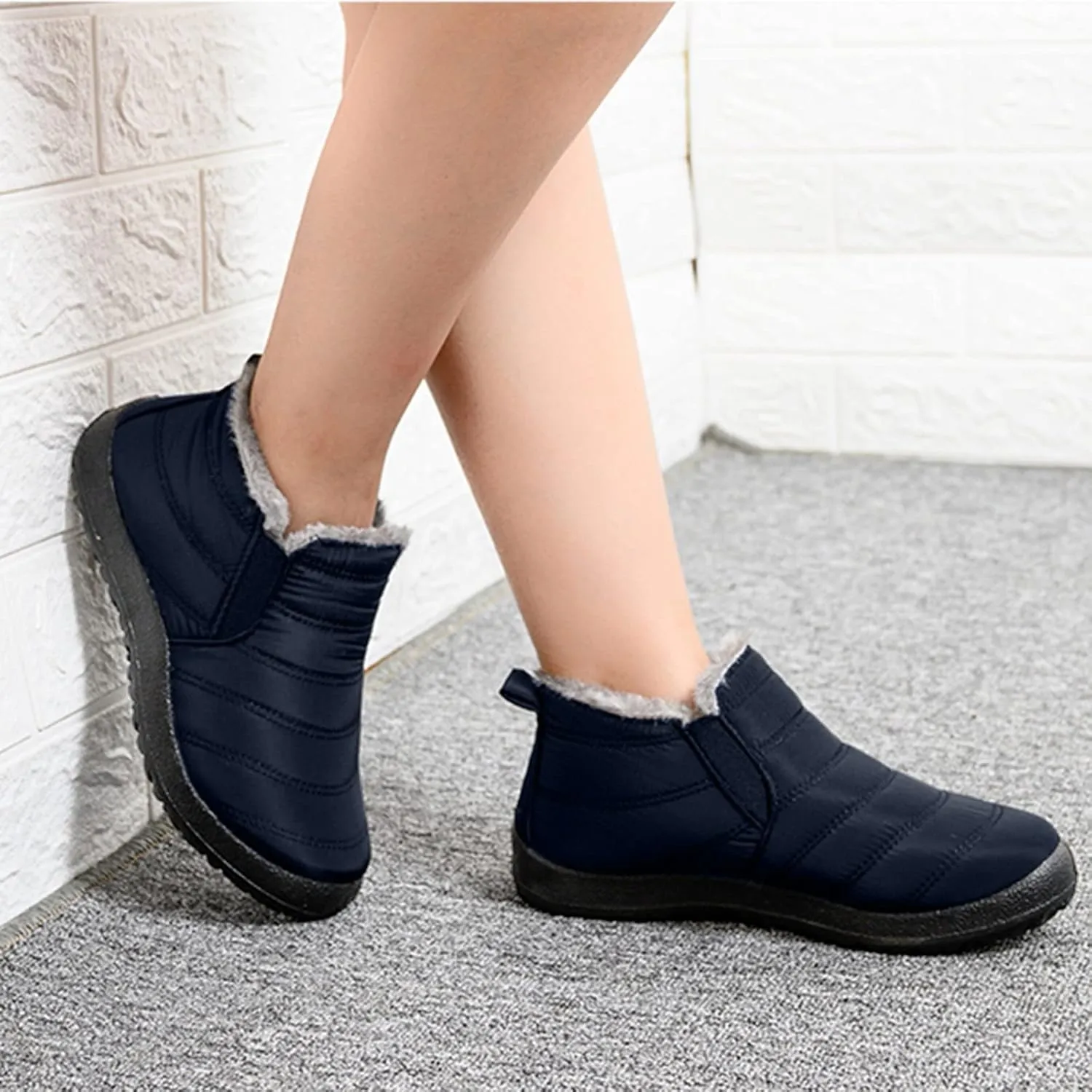 Slip on Winter Boots for Women Wide Womens Waterproof Snow Boots Knee High Women's Leather Winter Boots White Tall Snow Boots for Women White Botas Invierno Mujer Elegantes