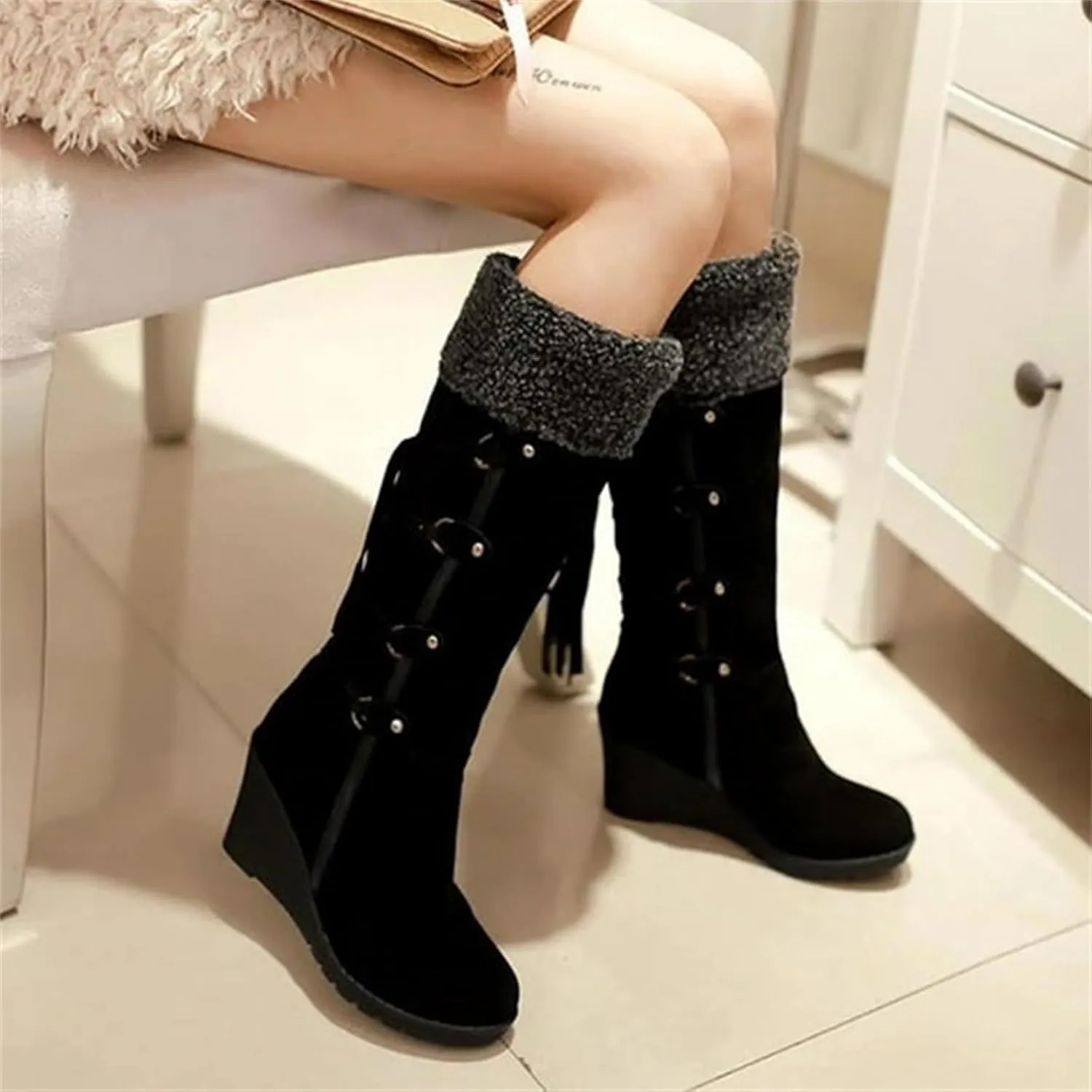Snow Boot for Women Size 7 Womens Snow Boots Warm Ankle Booties Waterproof Fuzzy Winter Boots Wide Width for Women Womens Work Boots Waterproof Slip Resistant Botas Waterproof Para Mujer Nieve