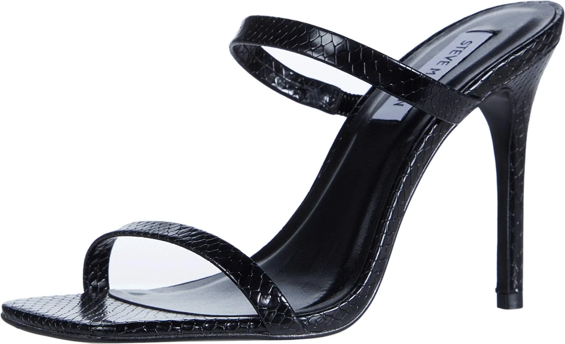 Steve Madden Michelle Heeled Sandal Black Snake Open Square High Heel Mule Pumps