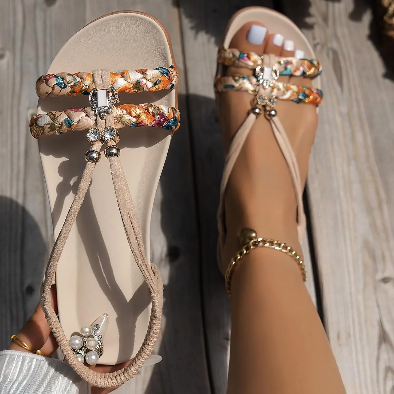 SuanlaTDS Flat Sandals for Women Dressy Summer Crisscross Open Toe Comfortable Elastic Ankle Strap Slip On Casual Walking Beach Shoes 2025 Loe Heels Bohemian Outdoor Boho Flats Sandal