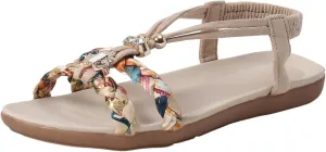 SuanlaTDS Flat Sandals for Women Dressy Summer Crisscross Open Toe Comfortable Elastic Ankle Strap Slip On Casual Walking Beach Shoes 2025 Loe Heels Bohemian Outdoor Boho Flats Sandal