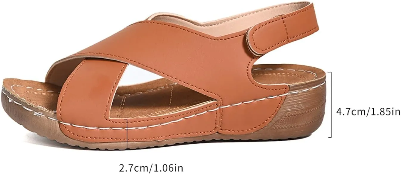 SuanlaTDS Orthopedic Wedge Sandals for Women Dressy Summer 2025 Comfortable Arch Support Flat Open Toe Platform Adjustable Ankle Strap Beach Boho Outdoor Shoes Elegant Wedges Sandal