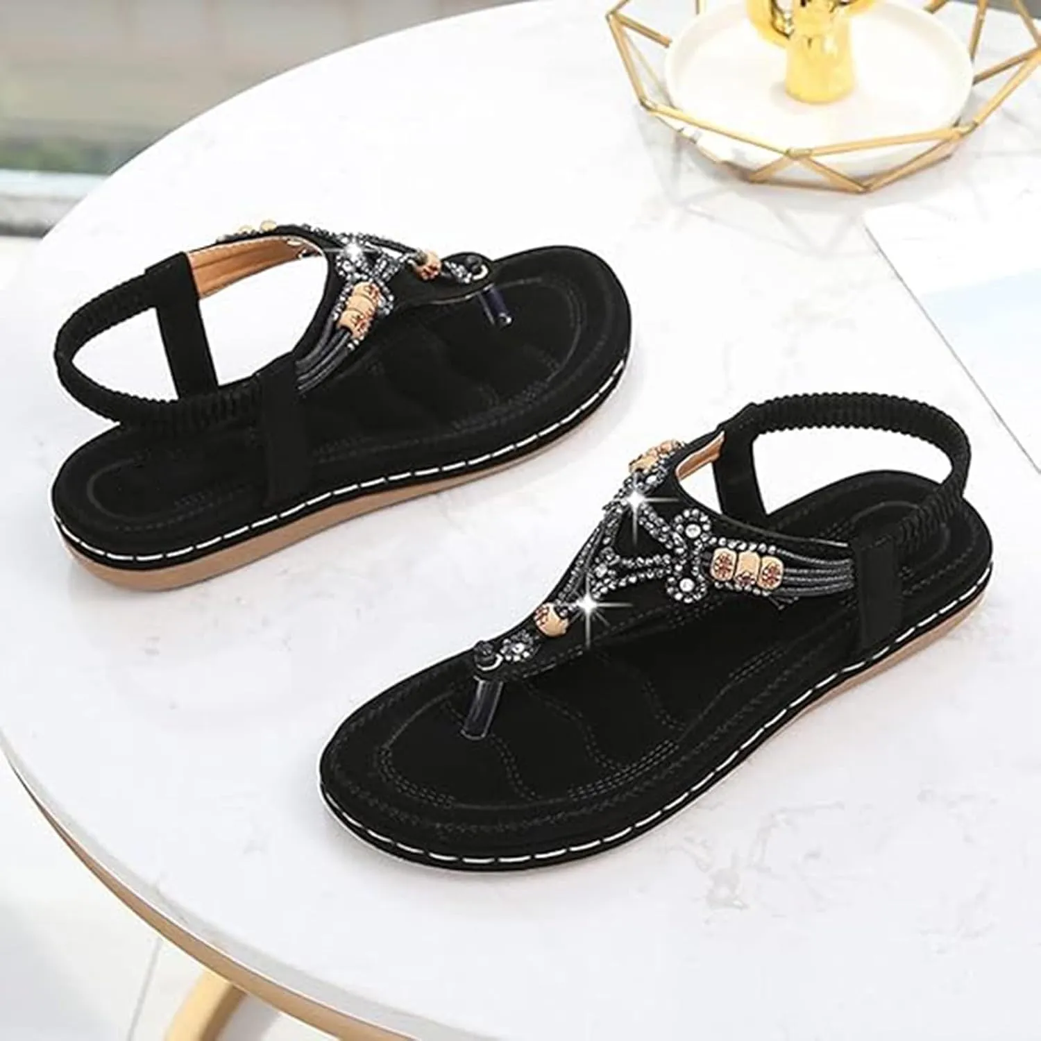 SuanlaTDS Women's Flat Sandals 2025 Dressy Flip Flops Elastic Ankle Strap Thong Summer Dress Beach Gladiator Slingback Comfortable Slip-on Slides Outdoor Walking Shoes Flats Sandal for Party