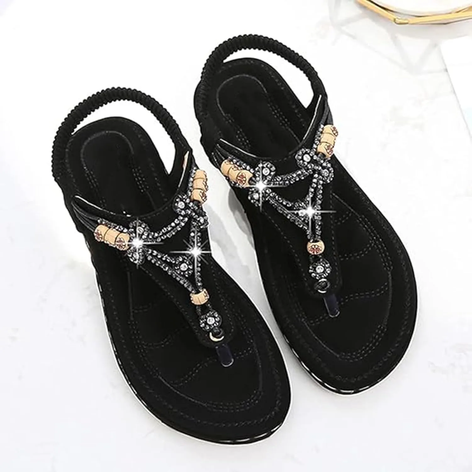 SuanlaTDS Women's Flat Sandals 2025 Dressy Flip Flops Elastic Ankle Strap Thong Summer Dress Beach Gladiator Slingback Comfortable Slip-on Slides Outdoor Walking Shoes Flats Sandal for Party
