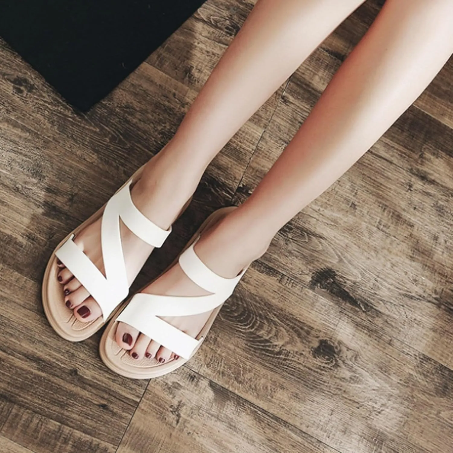 SuanlaTDS Women's Flat Sandals Comfortable 2025 Wedge Arch Support Open Toe Summer Beach Slippers Bohemian Low Heels Walking Shoes Outdoor Casual Dressy Flats Slip On Slides Sandal