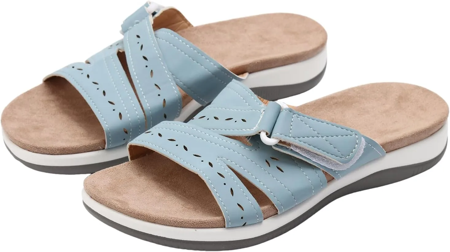 SuanlaTDS Women's Flat Sandals Comfortable Orthopedic Arch Support Dressy Open Toe Walking Shoes Outdoor Summer Thick Sole Bohemian Beach Slip On Low Heel Slides Flats Sandal Slippers