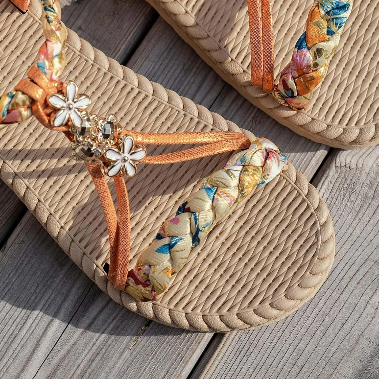 SuanlaTDS Women's Flat Sandals Dressy Summer 2025 Comfortable Elastic Ankle Strap Slip On T-Strap Open Toe Walking Bohemian Vacation Beach Shoes Casual Outdoor Low Heels Flats Slide Sandal