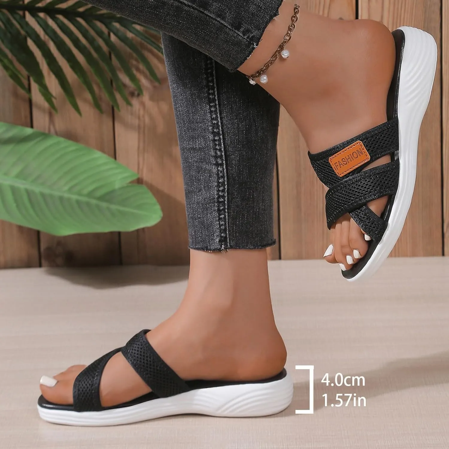SuanlaTDS Women's Flat Sandals Summer Dressy 2025 Platform Slides Sandal Slip-on Crisscross Open Toe Thick Sole Arch Support Comfortable Walking Shoes Beach Bohemian Party Outdoor Flip Flops