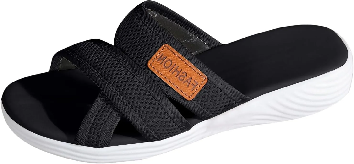 SuanlaTDS Women's Flat Sandals Summer Dressy 2025 Platform Slides Sandal Slip-on Crisscross Open Toe Thick Sole Arch Support Comfortable Walking Shoes Beach Bohemian Party Outdoor Flip Flops