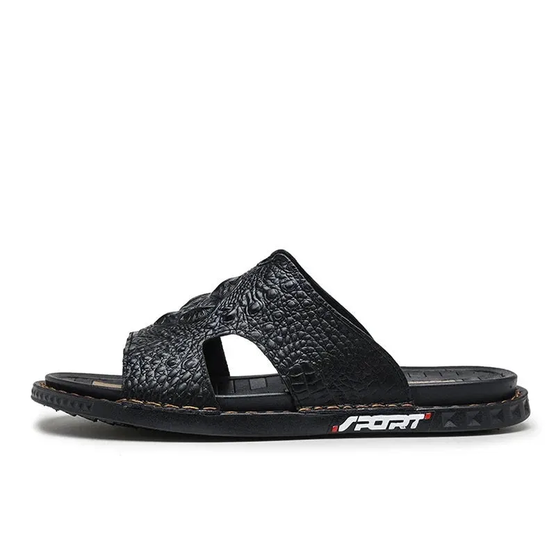 Summer Men Sandals Leather Designer Slippers Men Flip Flops Fashion Casual Beach Slides Outdoor Plus Size Slippers