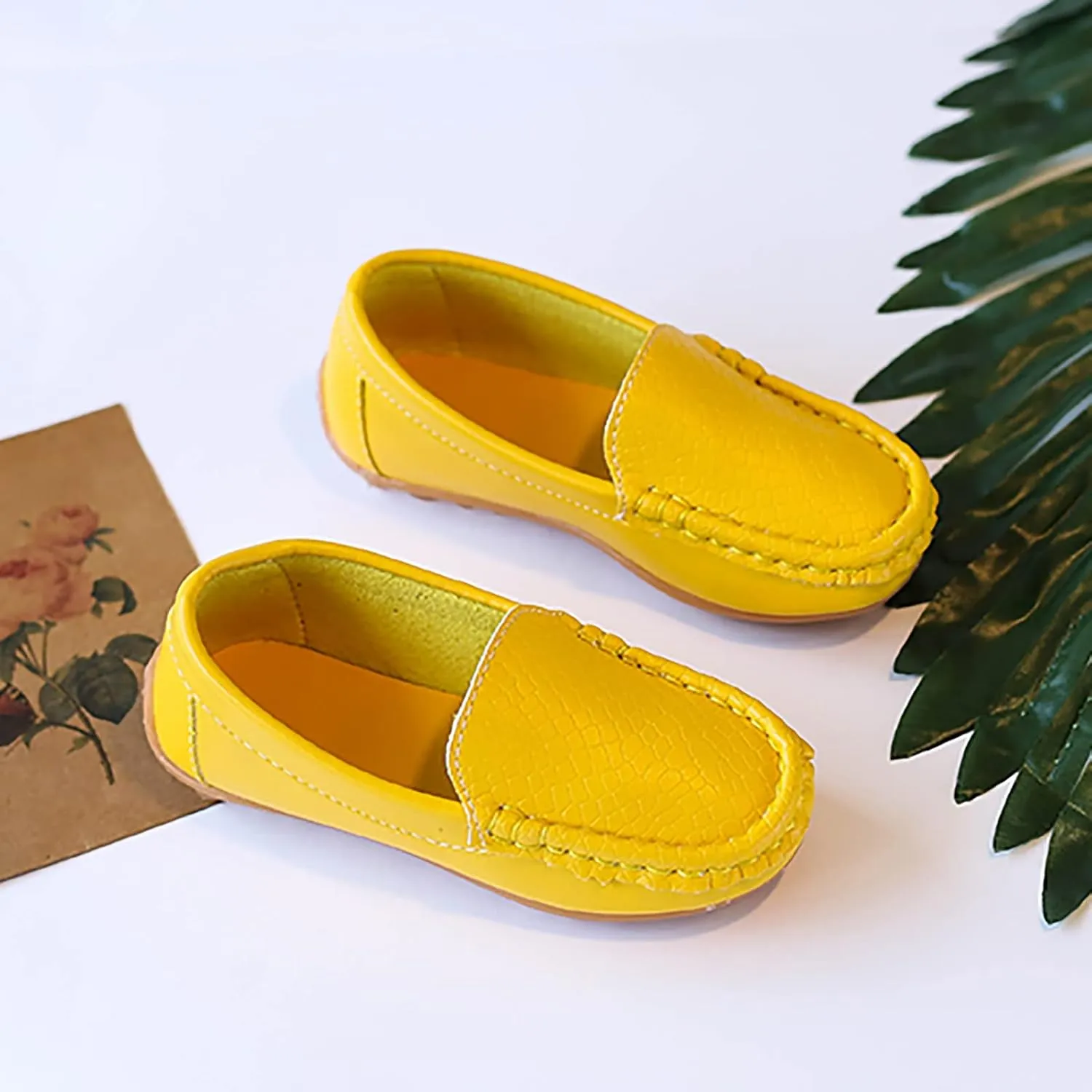 Toddler Little Kid Boys Girls Soft Slip On Loafers Dress Flat Shoes Boat Shoes Casual Infant Shoes Boys (Yellow, 21)