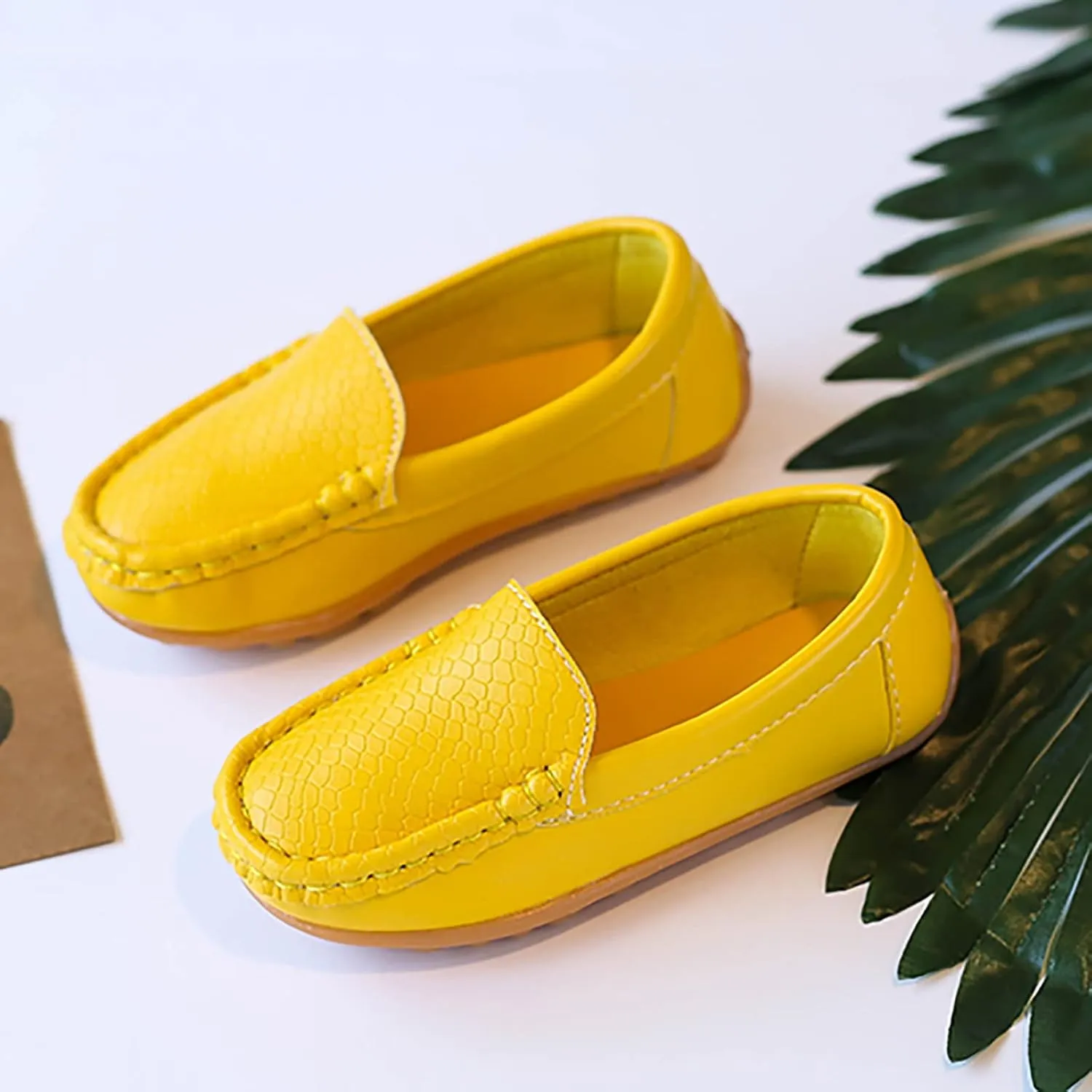 Toddler Little Kid Boys Girls Soft Slip On Loafers Dress Flat Shoes Boat Shoes Casual Infant Shoes Boys (Yellow, 21)