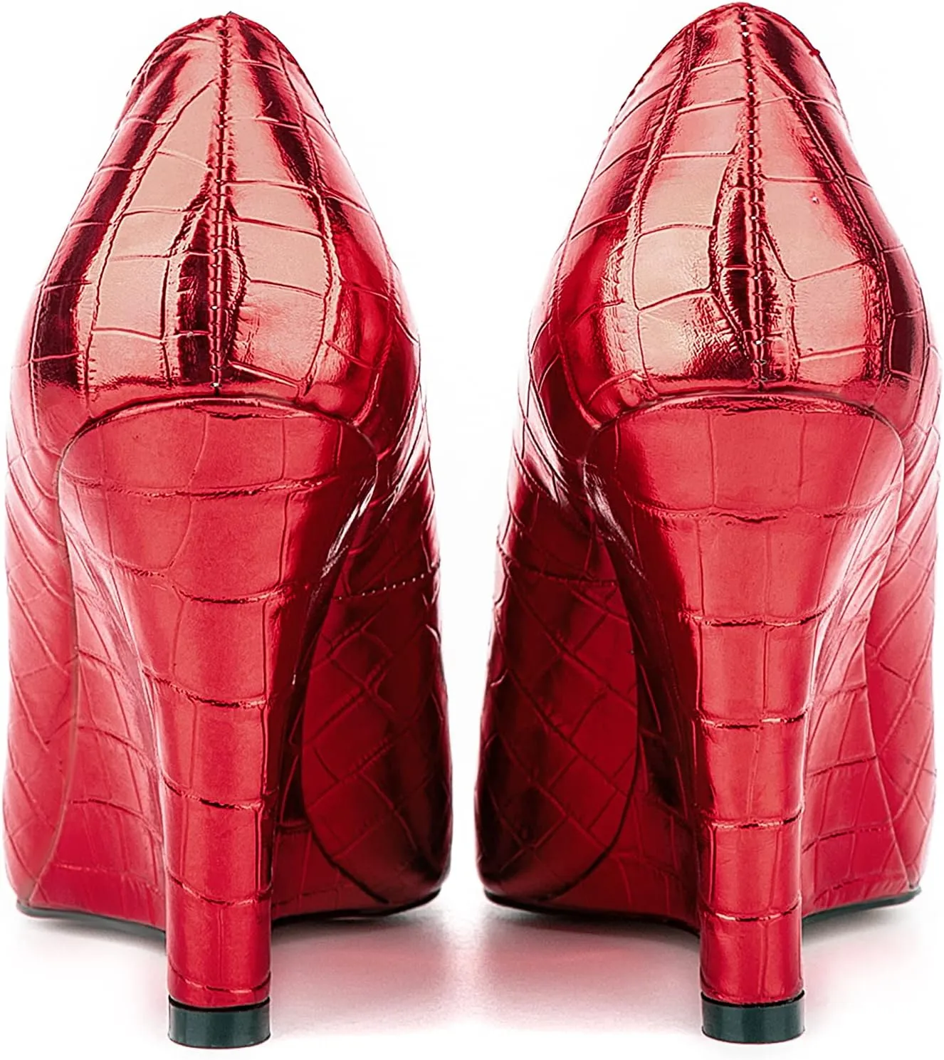 UP2STEP Women Fashion Patent Vegan Leather Printed Wedge High Heeled Slip on Slide Dress Shoes