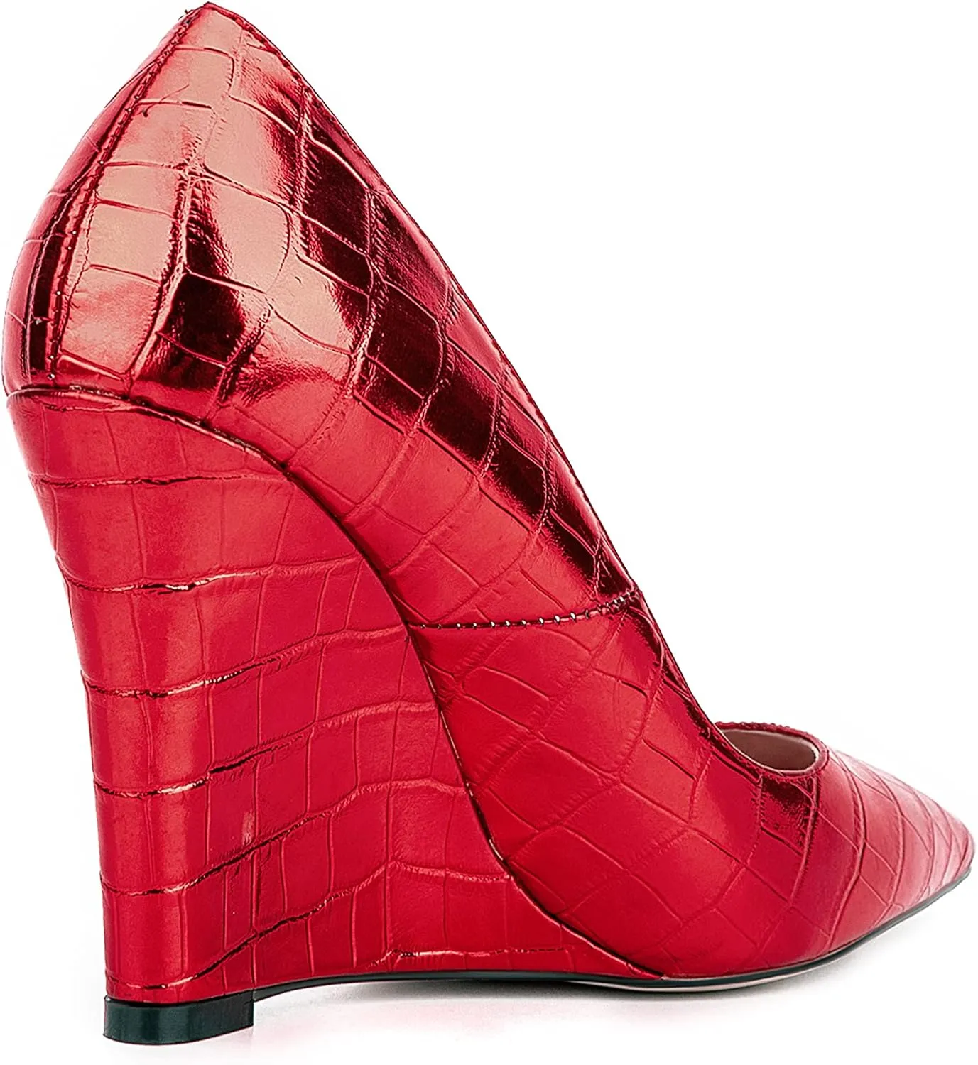 UP2STEP Women Fashion Patent Vegan Leather Printed Wedge High Heeled Slip on Slide Dress Shoes