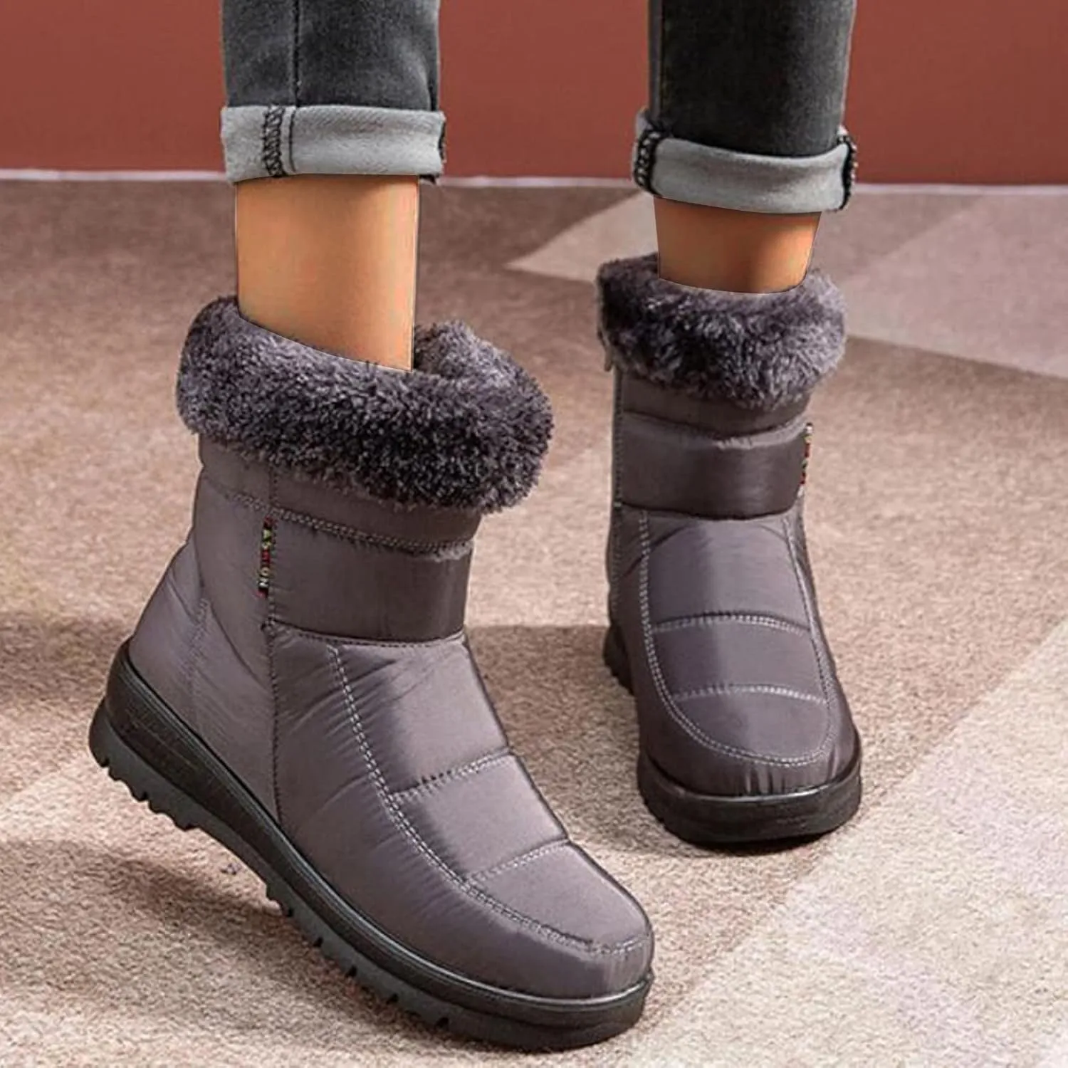 Waterproof Winter Boots Women Slip on Snow Boots for Women Ankle Booties Ladies Snow Boots Waterproof Wide Boots for Winter Fashion for Women Slip on Botas De Nieve Impermeables Para Mujer