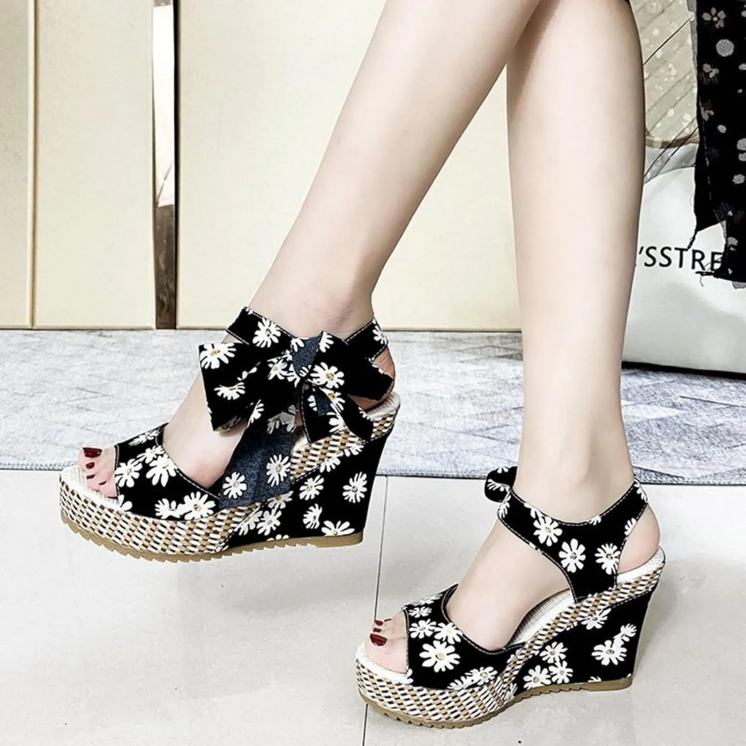Wedge Sandals for Women 2025 Comfortable Dressy Platform Sandal Thick Heels Shoes Outdoor Walking&Office Work Open Toe Wedges Bow Ankle Strap Casual Beach Shoe Comfort Wear Breathable Fashion Footwear