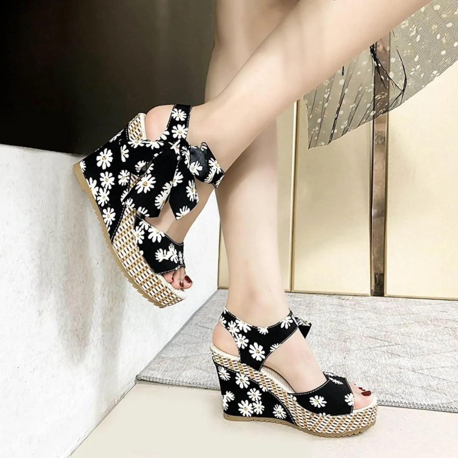 Wedge Sandals for Women 2025 Comfortable Dressy Platform Sandal Thick Heels Shoes Outdoor Walking&Office Work Open Toe Wedges Bow Ankle Strap Casual Beach Shoe Comfort Wear Breathable Fashion Footwear