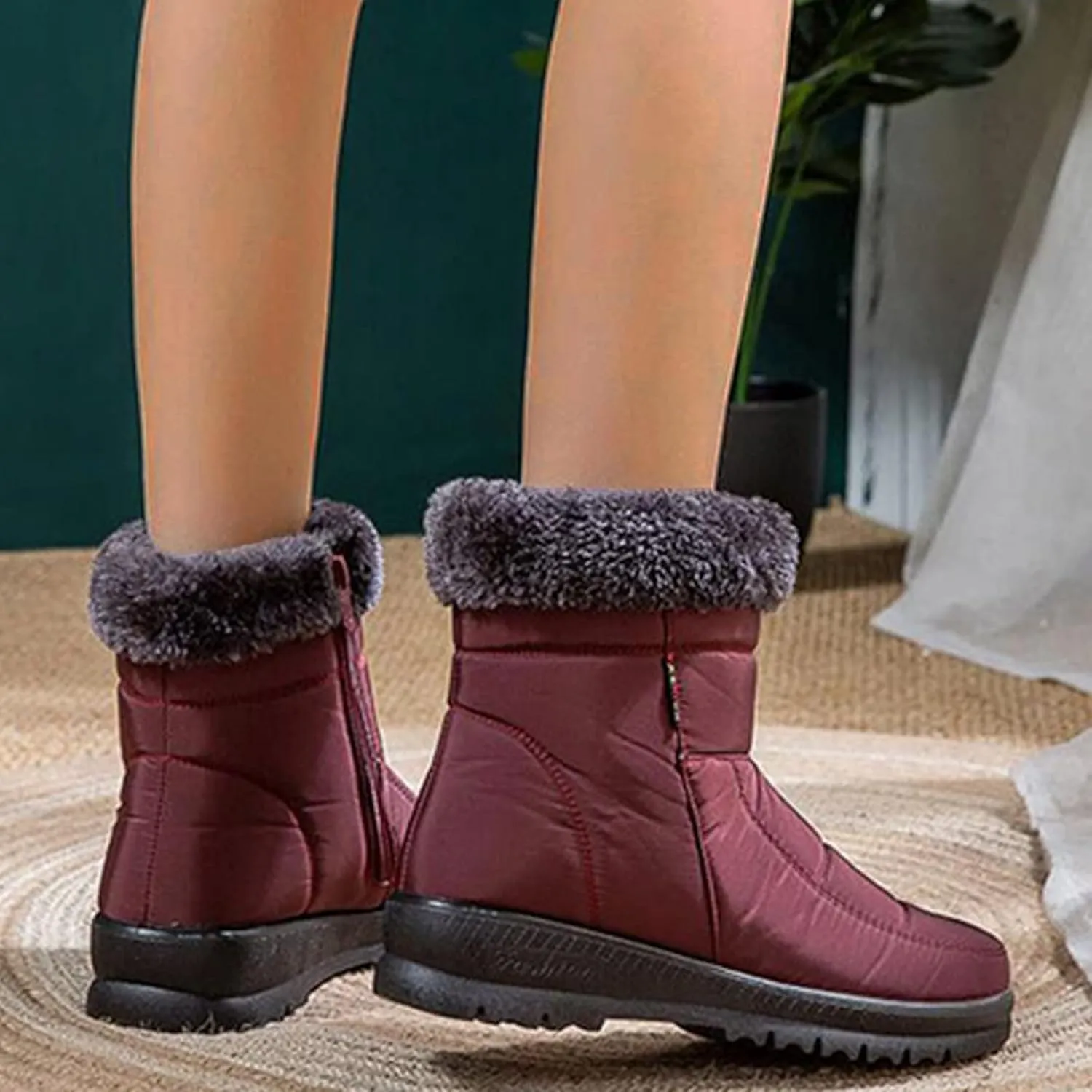 Wide Width Snow Boots Women 11 Women's Faux Fur Boot Furry Fluffy Short Snow Boot Mid-Calf Boots Fur Boots for Women Winter White Zapatos Para Invierno Mujer De Nieve Womens 9.5 Wide Winter Boots