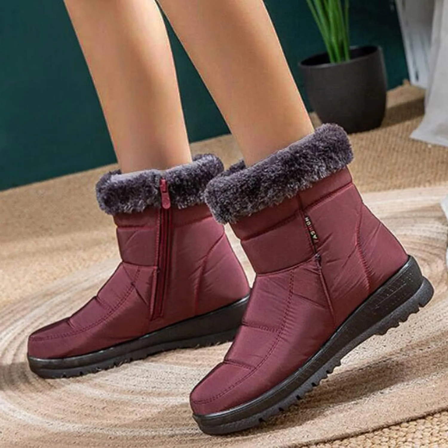 Wide Width Snow Boots Women 11 Women's Faux Fur Boot Furry Fluffy Short Snow Boot Mid-Calf Boots Fur Boots for Women Winter White Zapatos Para Invierno Mujer De Nieve Womens 9.5 Wide Winter Boots